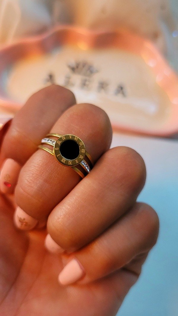 Producto - Anillo bulgari regulable con strass  de acero dorado