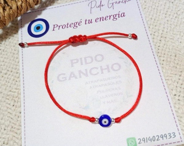 Producto - Pulsera roja con ojo turco y mini bolitas PLATA 925