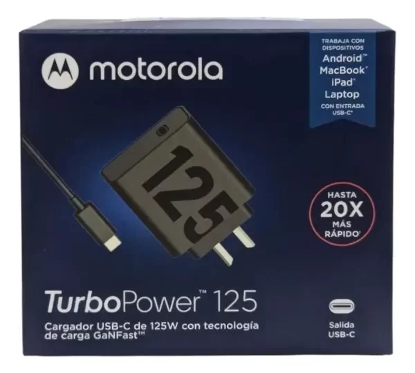 Producto - CARGADOR MOTOROLA SUPER TURBO POWER 125W PUERTO C CON CABLE COLOR NEGRO