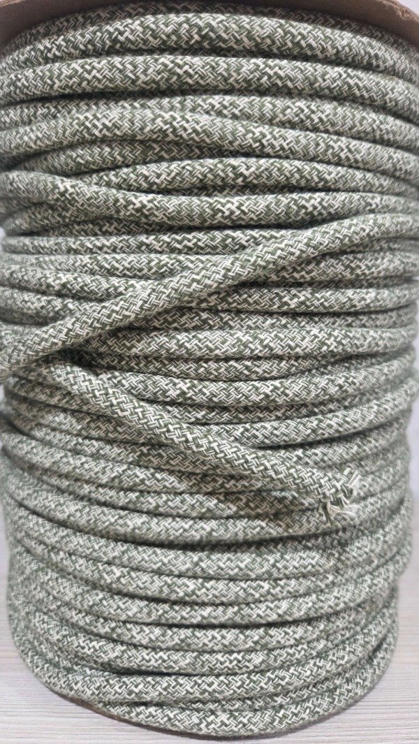 Producto - Cordon de algodón trenzado 6mm MELANGE VERDE MUSGO Y CRUDO