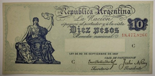 Producto - Billete argentina caja de conversión 10 pesos año 1935 B 1636 Col 377 p#245c XF - 0