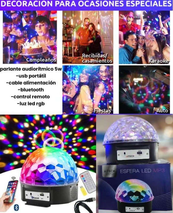 Producto - Parlante audiorítmico rgb USB portátil control remoto Bluetooth luces led