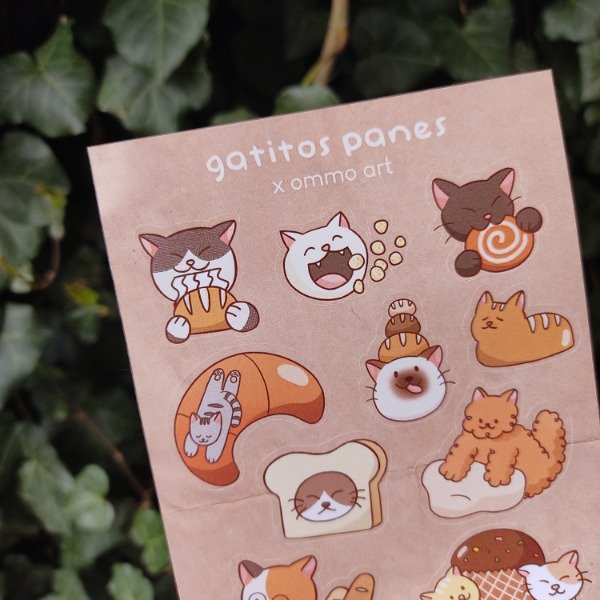 Producto - Plancha de stickers Gatitos Panes