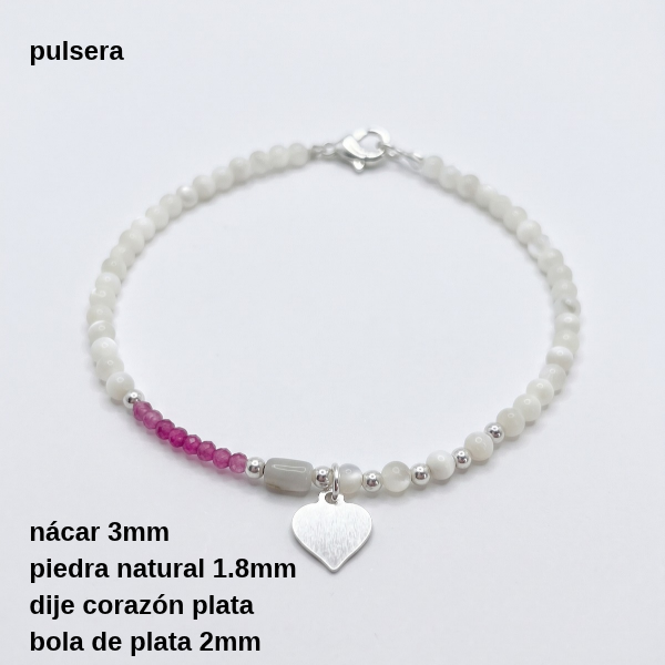 Producto - PUL #FP Pulsera nácar 3mm, piedra natural y dije corazón (DÓLAR) - 4