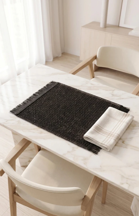 Producto - Individual rectangular fibras naturales negro- SETx2 - 0