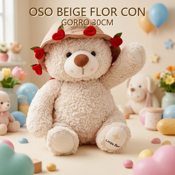 Producto - Peluche de Oso con gorro de flores 30 cm