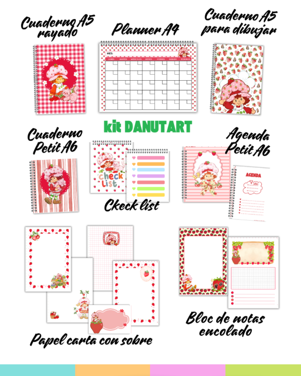 Producto - Kit  completo Frutillita, ideal para crear cajas de papelería
