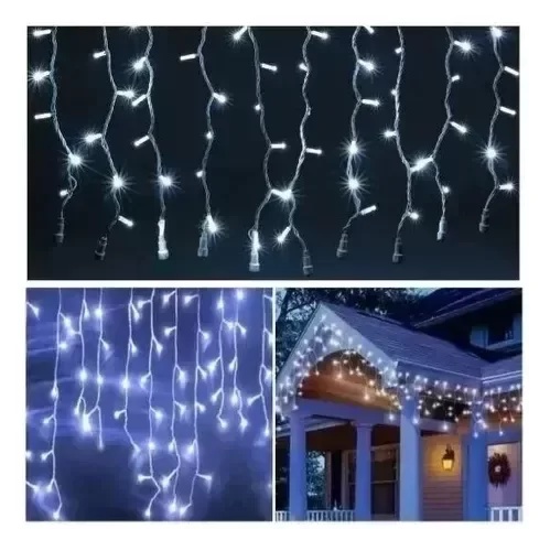 Producto - Cascada Lluvia 100 Luces Led Fria 3 Mts - 16 tiras diferentes largos