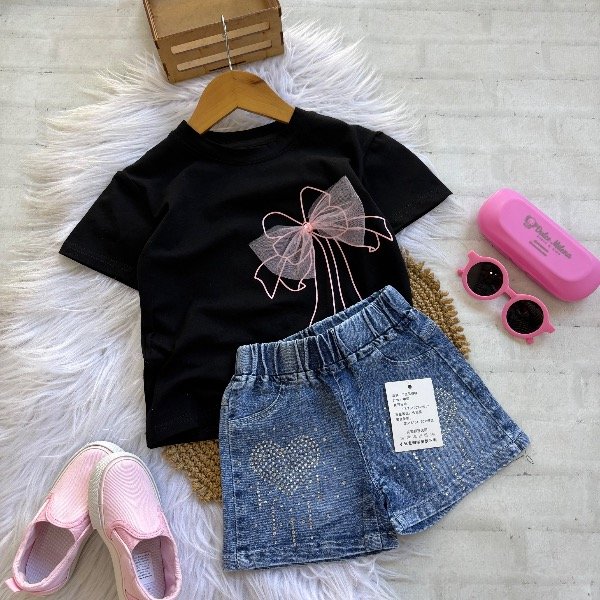 Producto - Set importado blusa con moño y short elastizado talles 2 al 8 - 1