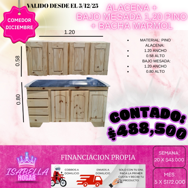 Producto - ALACENA + BAJOMESADA + BACHA 1,20