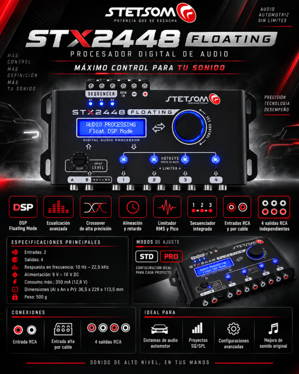 Producto - Procesador Digital Stetsom STX2448 Floating DSP 2 Entradas 4 Salidas - 0