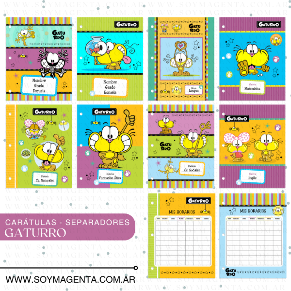Producto - Carátulas separadores para imprimir Gaturro