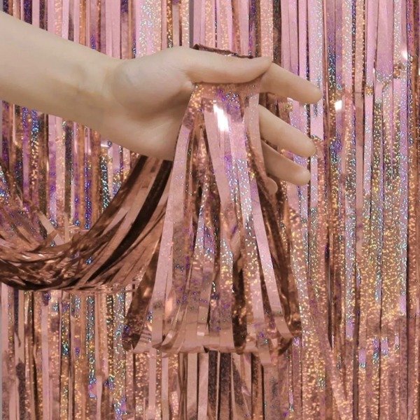 Producto - Cortina lluvia holografica color rosa gold