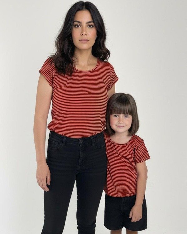 Producto - Remera de Algodón Rayado Coral y Negro - 0