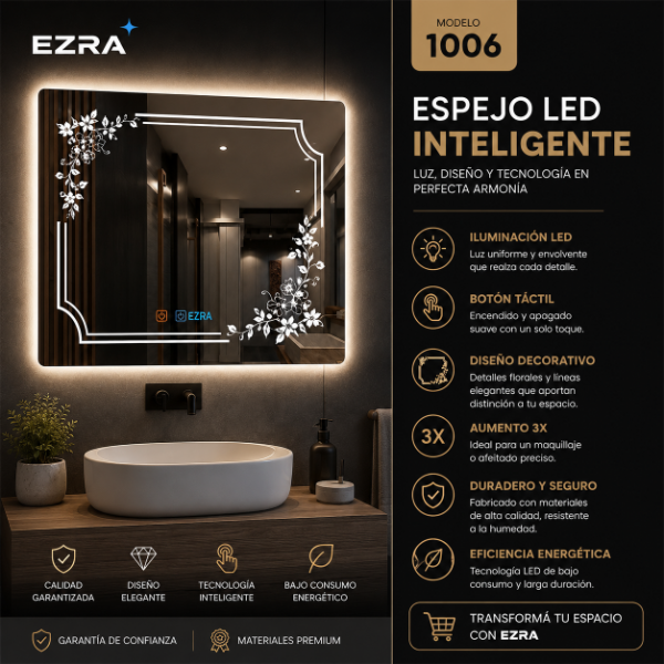 Producto - Espejo LED Sensor Táctil, Retroiluminado,Regulable,Frío/Caliente 60X80 LED-1006.