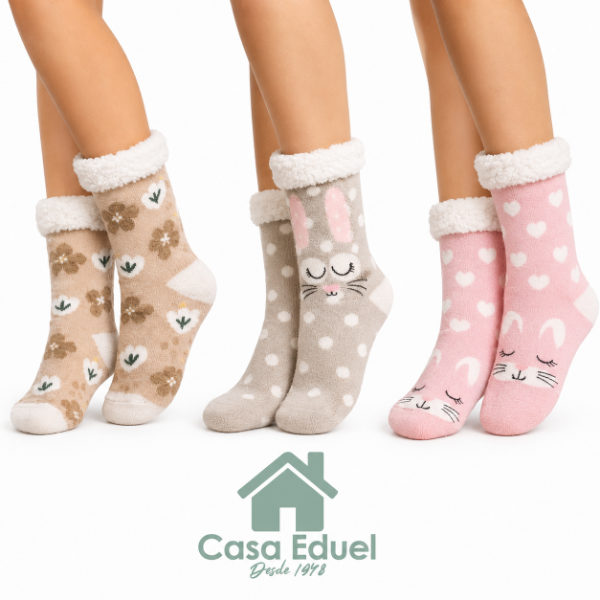 Producto - Pantumedia Corderito Interior c/Antideslizante Dama x12 Pares
