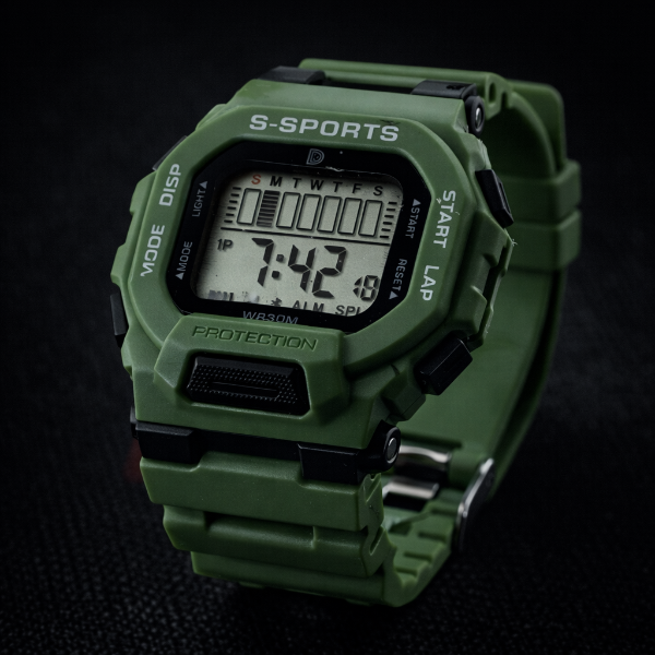 Producto - Reloj deportivo 2301 Verde Militar Resistente al agua Malla de goma