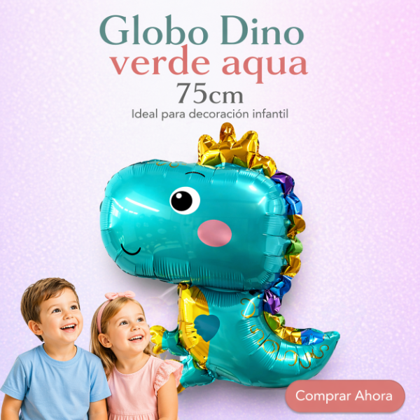 Producto - Globo Dino verde aqua 75cm
