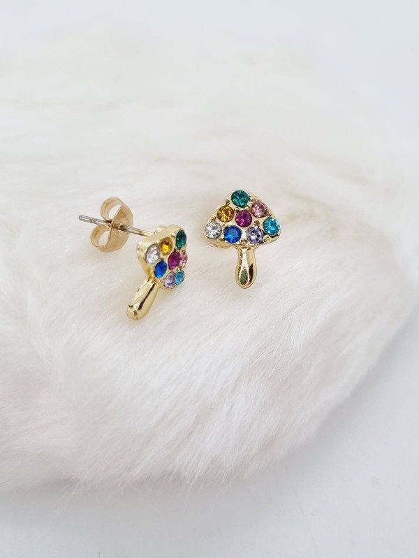 Producto - Aros acero dorado pasante honguito strass