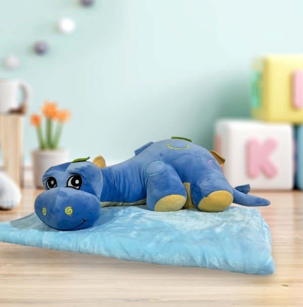 Producto - Peluche c/manta, Dino azul