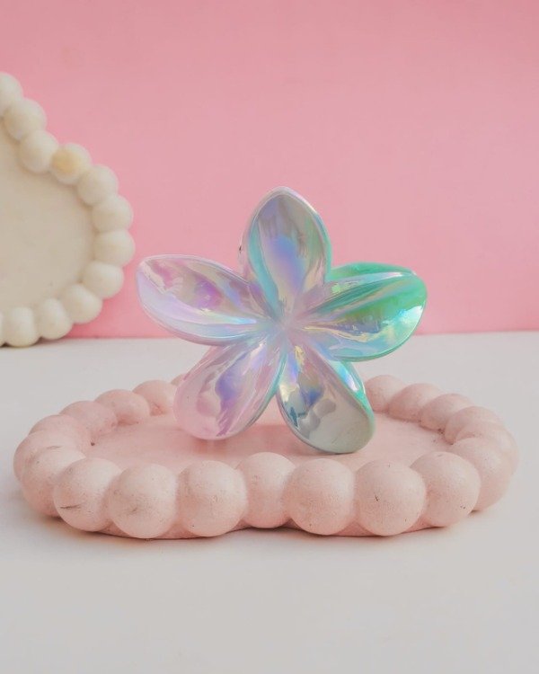 Producto - Broche flor degradé verde agua y lila holográfica