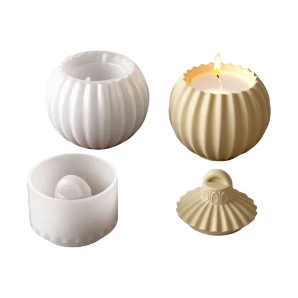 Producto - Molde de Silicona Esfera Rayada Navideña Porta Vela (con Tapa) - 1