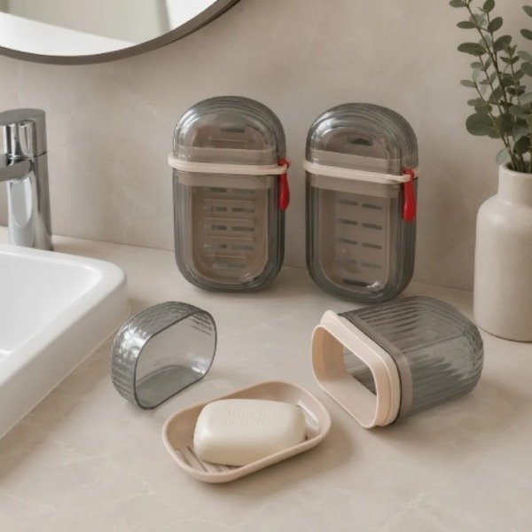 Producto - JABONERA CON TAPA HERMETICA Y PORTA JABON 12X8CM - 1