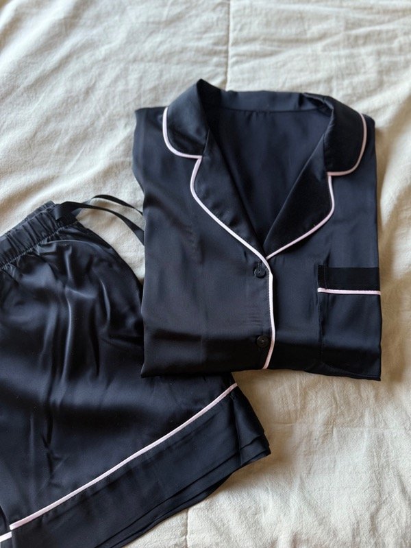 Producto - Pijama corto camisero satén negro - 0