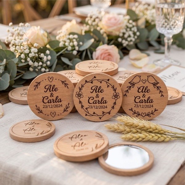 Producto - Espejo de Mano con Nombres Grabados en Madera