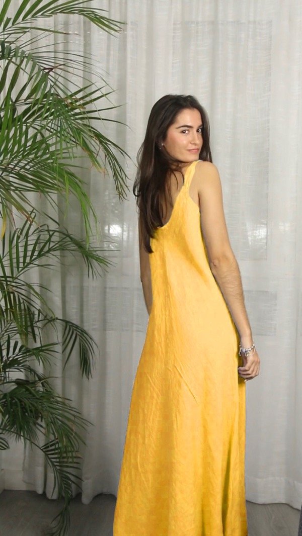 Producto - Vestido Margarita 100 Lino Amarillo