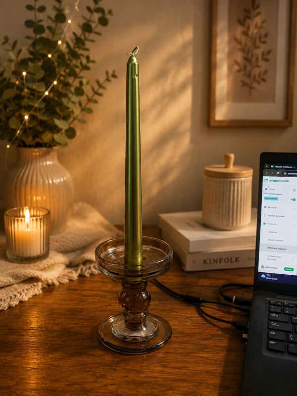 Producto - Candelabro esfera vidrio + vela cónica