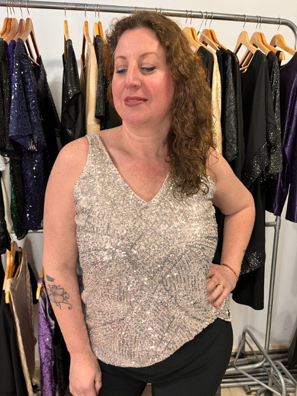 Producto - Musculosas Importadas Lentejuelas 39.000 Transferencia Amplias Plateada XL