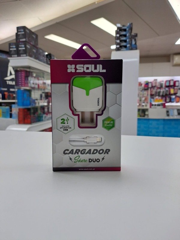 Producto - Cargador Share Duo Soul 2.4A + 2 USB + Cable Usb Lightning CVQ-USB2