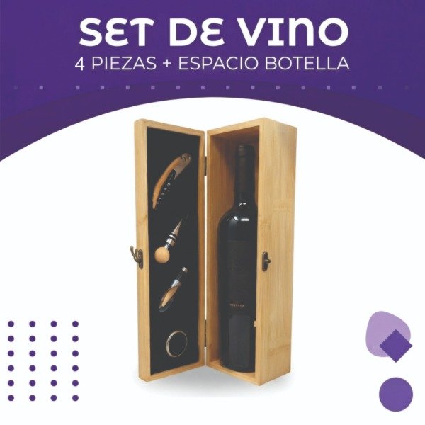 Producto - SET DE VINO 4 PIEZAS + ESPACIO BOTELLA