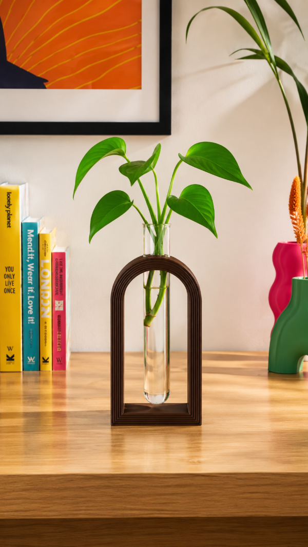 Producto - Maceta Propagación Arcos Con Tubo Ensayo Vidrio Incluido Chocolate