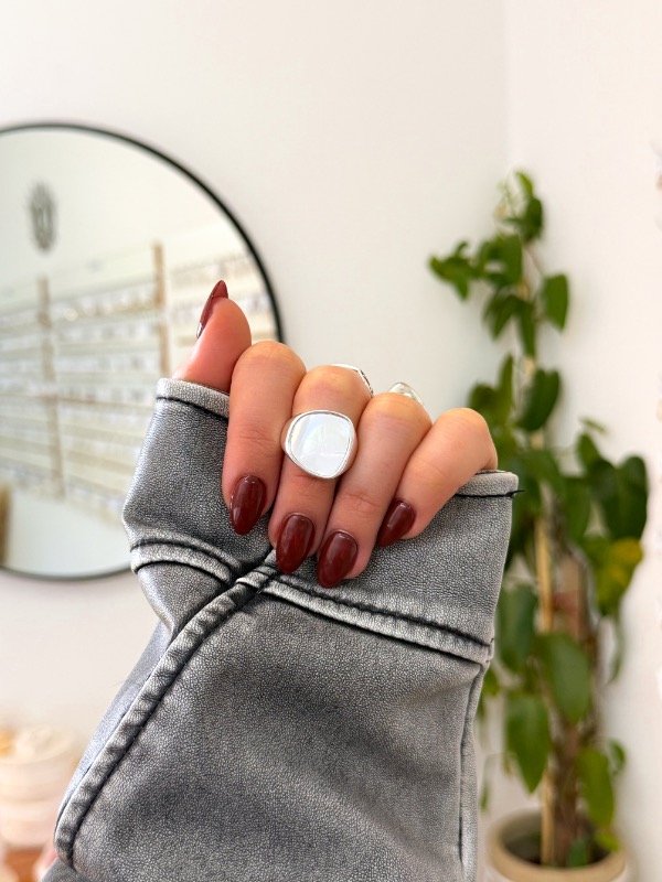 Producto - Anillo acero blanco cuadrado nácar