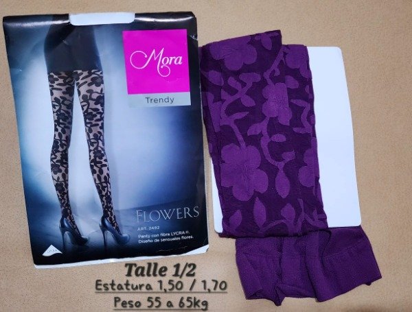 Producto - Panty Fina Flores Opacas Mora Trendy 2492 T 1/2