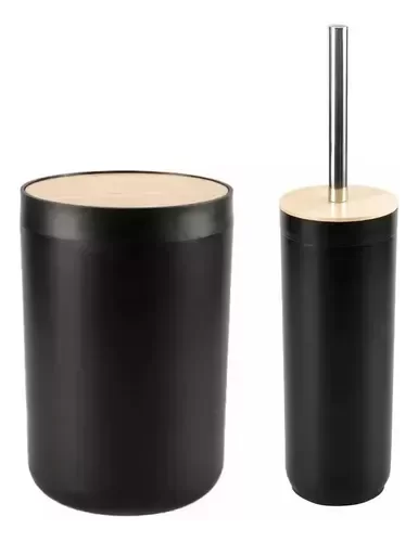 Producto - Set Cesto Tacho Nórdico 8lts + Escobilla Cepillo Baño Bambú