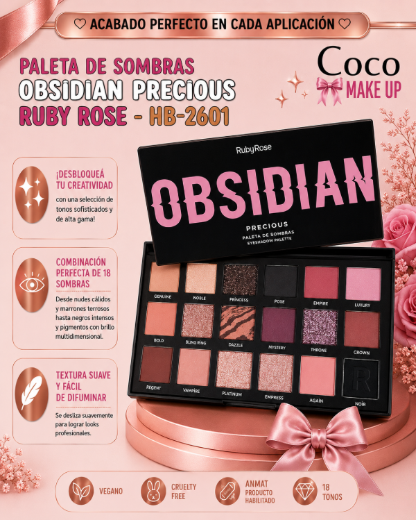 Producto - PALETA DE SOMBRAS OBSIDIAN PRECIOUS - RUBY ROSE - HB-2601