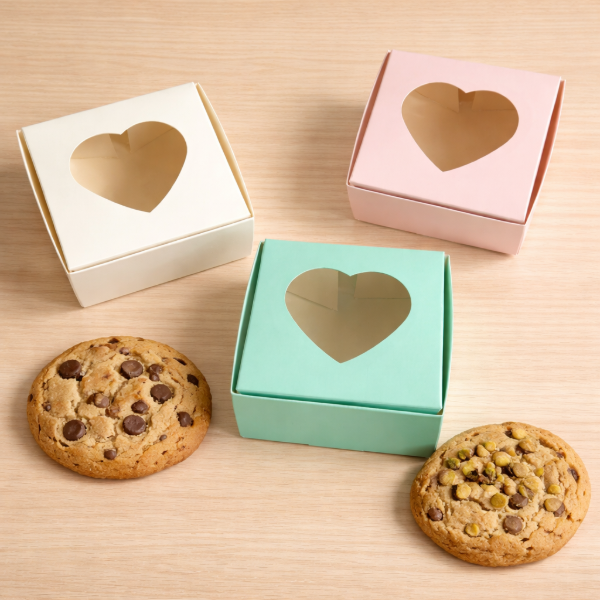 Producto - Caja para cookies acqua con visor en forma de corazón 10x10x5