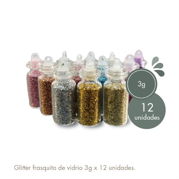 Producto - Glitters frasquito vidrio 3g x 12 unidades