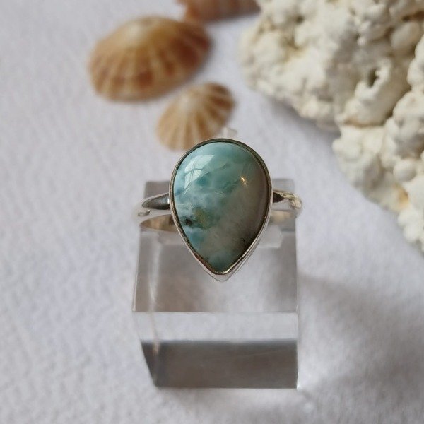 Producto - Anillo Plata 925 con gota larimar - Talle 16