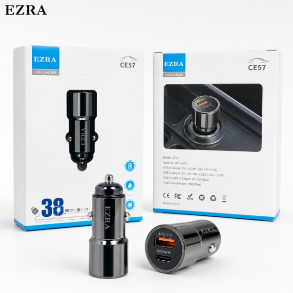Producto - Adaptador de Metal Para Auto de 38W  + Luz Led Salida USB-TPC  CR57 EZ-E03. - 0