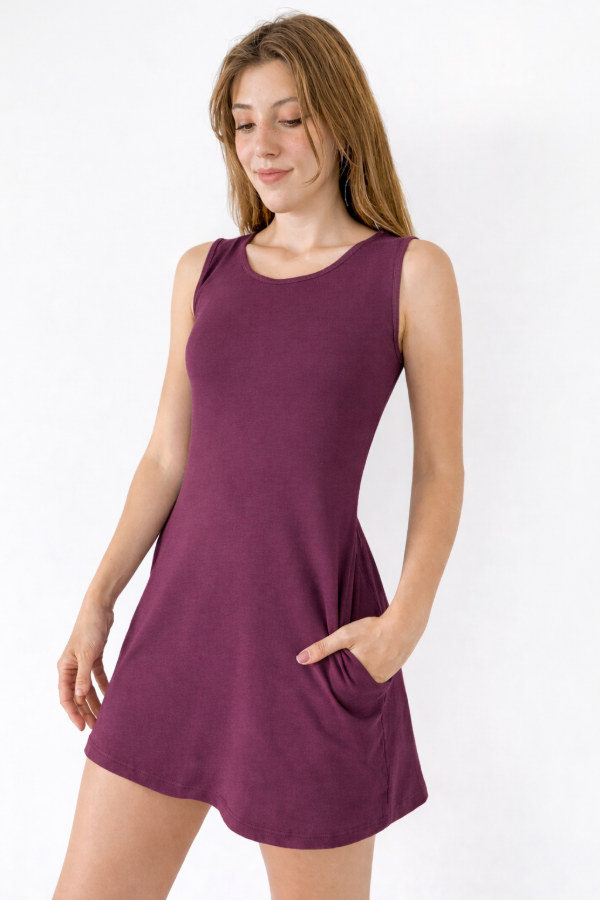 Producto - Vestido Solero Liso Ciruela T2