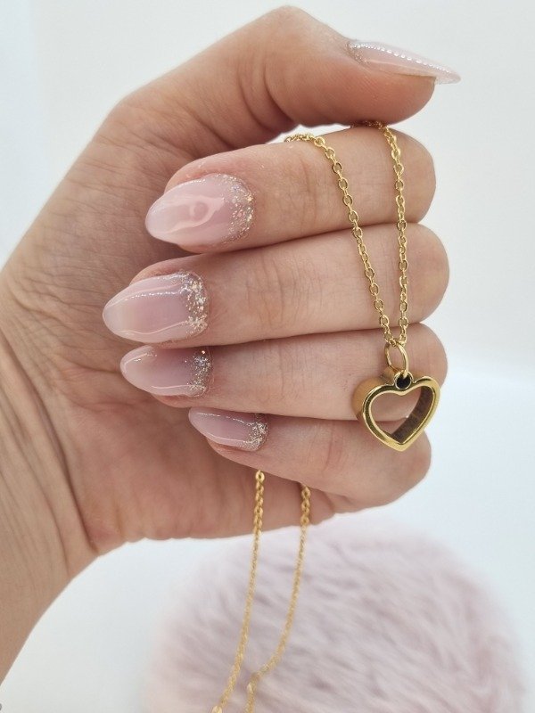 Producto - Cadena acero dorado dije corazon calado ancho cxx904