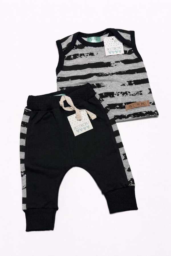 Producto - Chaleco americano rayas y babucha negro rayas