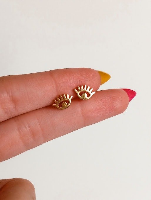 Producto - Aros miniatura ojitos - Acero dorado