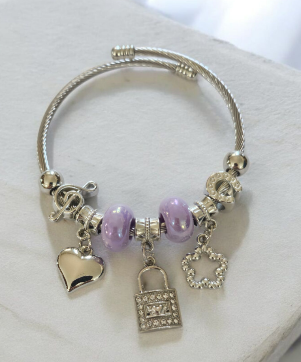 Producto - Pulsera acero donas lila candado