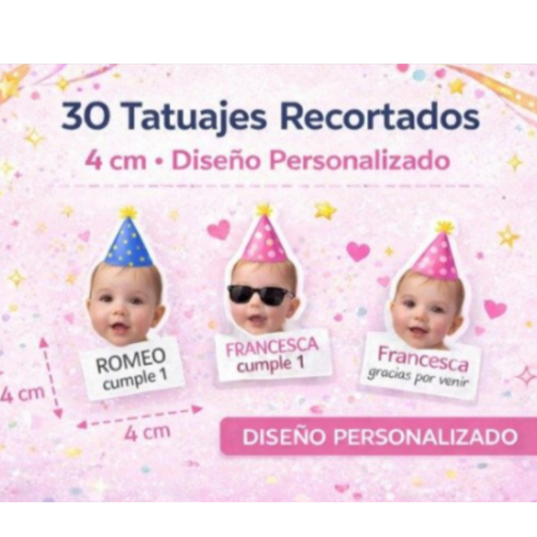 Producto - Tatuajes temporales personalizados Cara, bonete y nombre