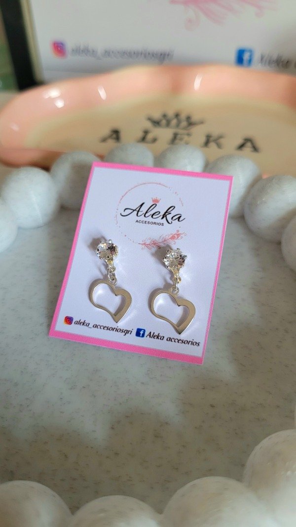 Producto - Aros pasantes corazón con strass de acero blanco - 2